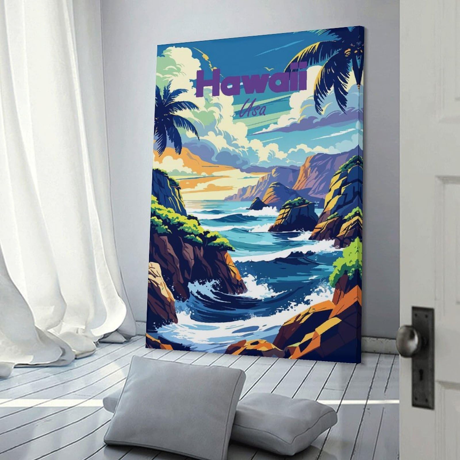 Junmoney Hawaii USA Coastal Landscape Art Decorative Canvas Print, 12x18inch(30x45cm), for Hallway, Bedroom Or Modern Interiors, Gift Idea for Housewarming And Birthdays