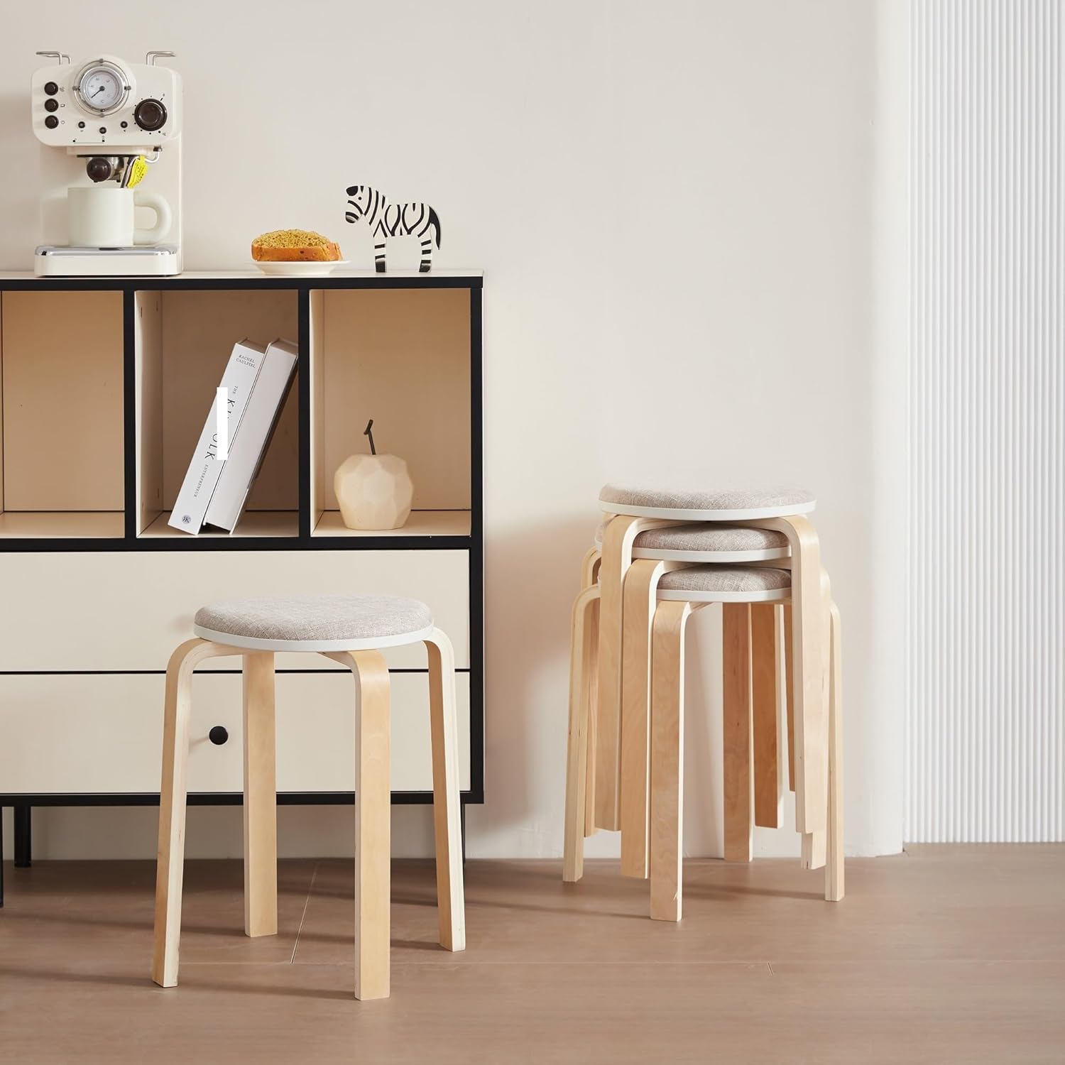 Set of 4 Stackable Stools, Round Backless Chairs for Dining Room, Kitchen, Classroom,for the Kitchen