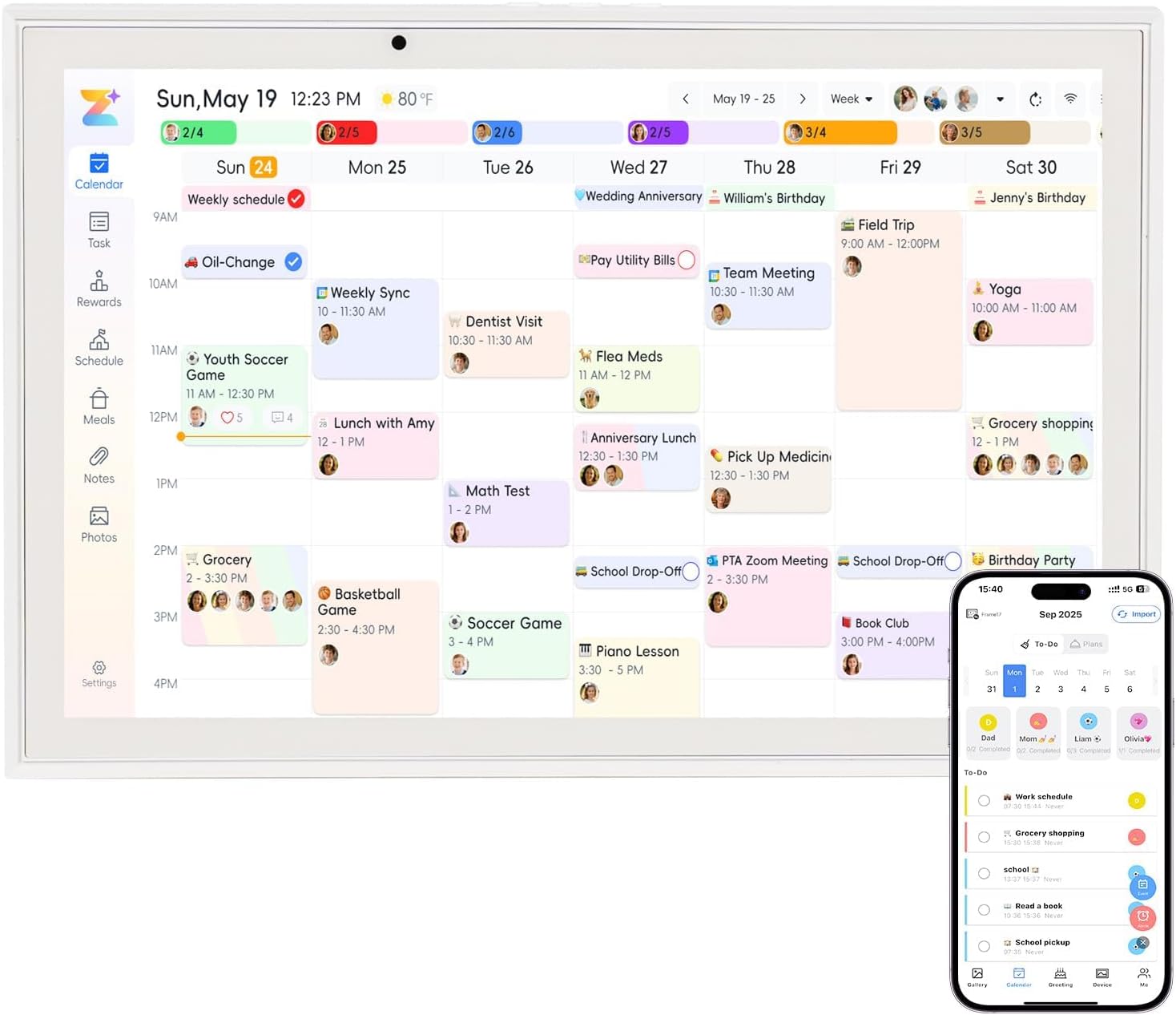 Digital Calendar 10.1'' WiFi Smart Family Calendar,Sync with Google, Apple & Outlook,Touchscreen Interactive Chore Chart & Cloud Photo Frame,Wall Mounted Family Command Center, Ideal Gift for Mom Dad (No Subscription Fees)