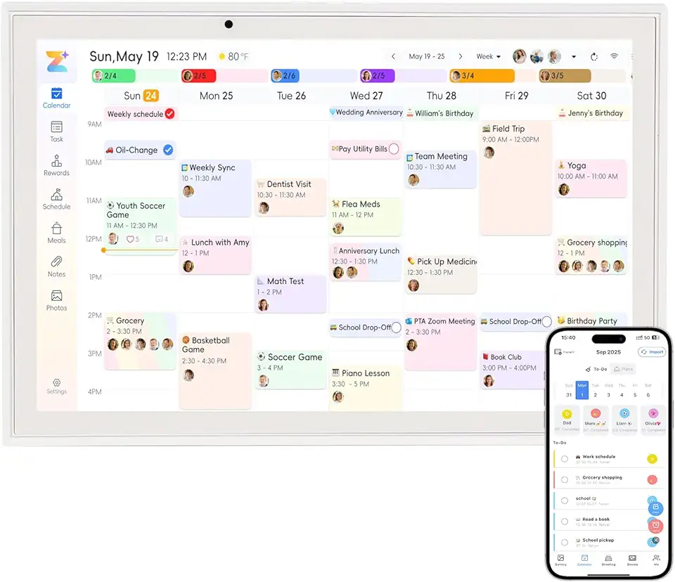Calendário digital inteligente de 25,5 cm, agenda de refeições HD, tela sensível ao toque, agenda digital sem costura (sem bateria)