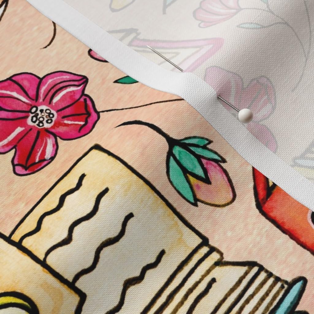 Spoonflower Fabric - Blooms Books Rose Sunflower Poppy Reading Flora Printed on Petal Signature Cotton Fabric Fat Quarter - Sewing Quilting Apparel Crafts Decor