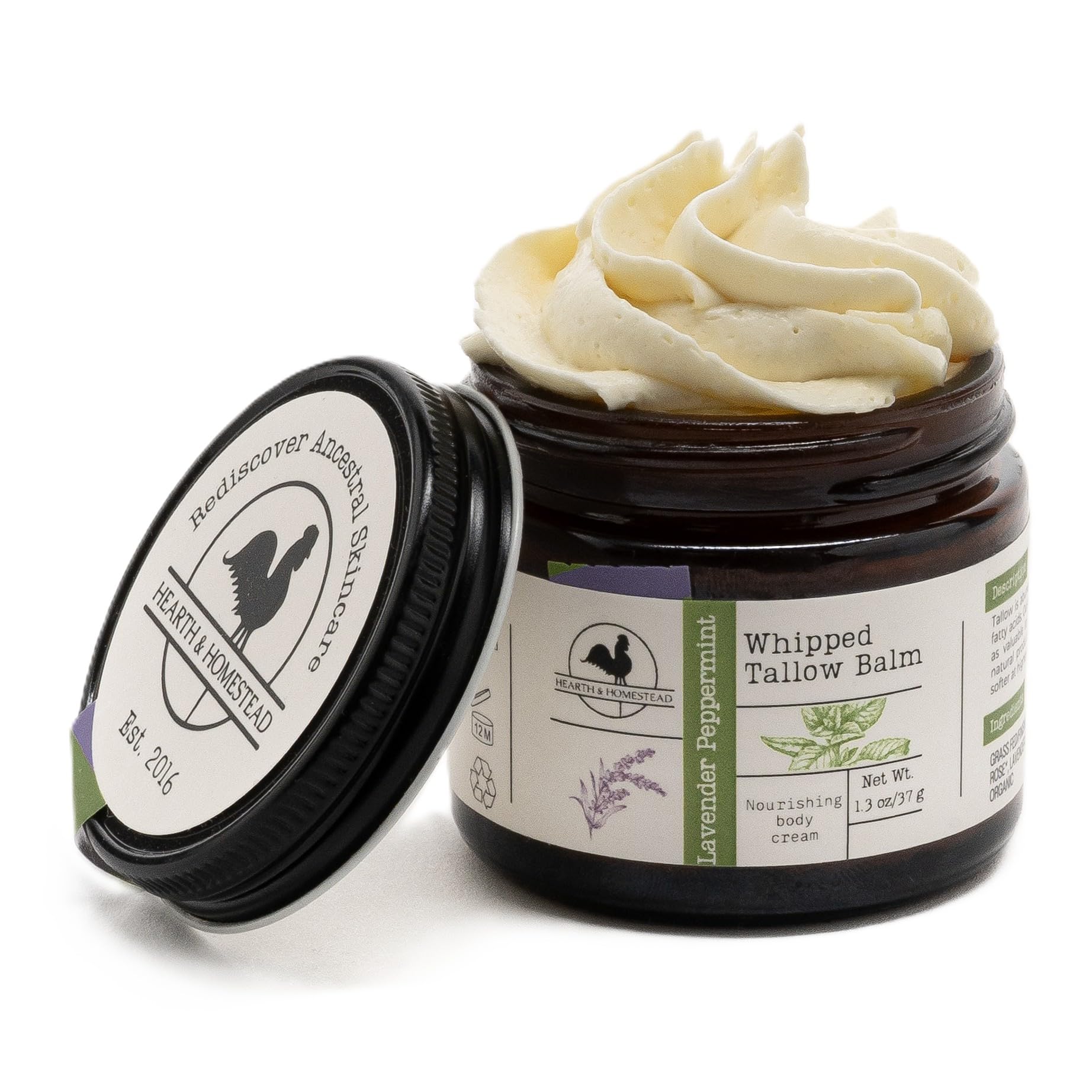 Hearth and Homestead: Handmade Whipped Tallow Balm (Lavender Peppermint): Organic Body Butter with Infused Olive Oil- 1.3 oz