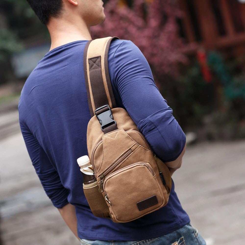 SIMU Sling Bag Pack Canvas Shoulder Sling Backpack Small Crossbody Chest Bag for ipad mini (blue)