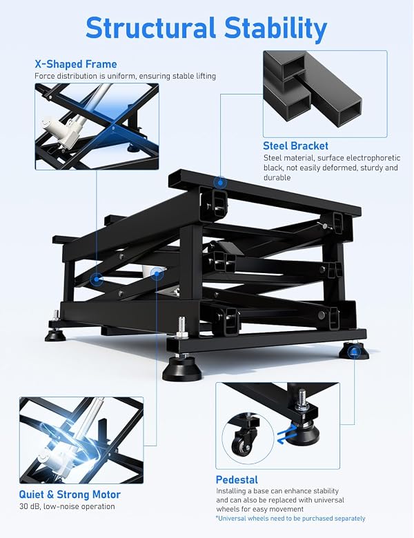 DIHOOL Electric Scissor Lift Table, 265Lbs Load, 10.43"-43.31" Height Adjustable Lifting Platform, Super Quiet with Remote & WiFi Control, Obstruction Detection, AC/DC Power for Home/Industrial Use by DIHOOL - Image 4