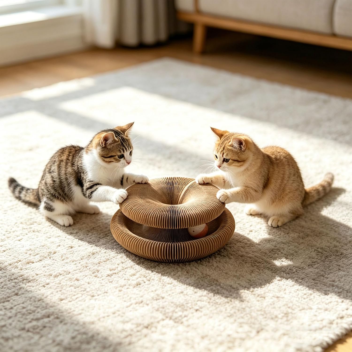2-Pack Magic Organ Cat Scratcher, Twistable Cardboard Toy for Indoor Cats - Reversible Cardboard Honeycomb Design, Interactive Foldable Scratcher with Bell Ball