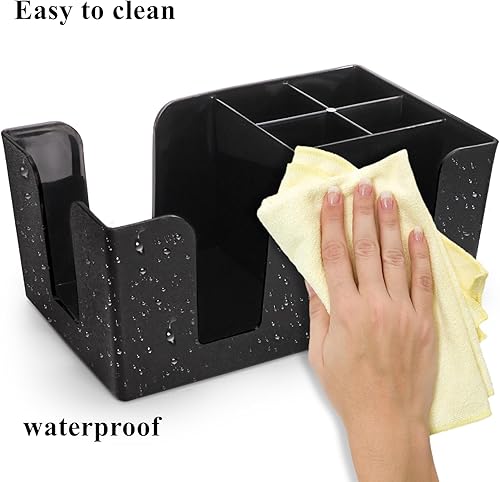 Miniatura 6 de Tebery Paquete de 3 barras de plástico negro con 6 compartimentos, organizador de barra recargable para servilletas, palillos de dientes, pajitas -