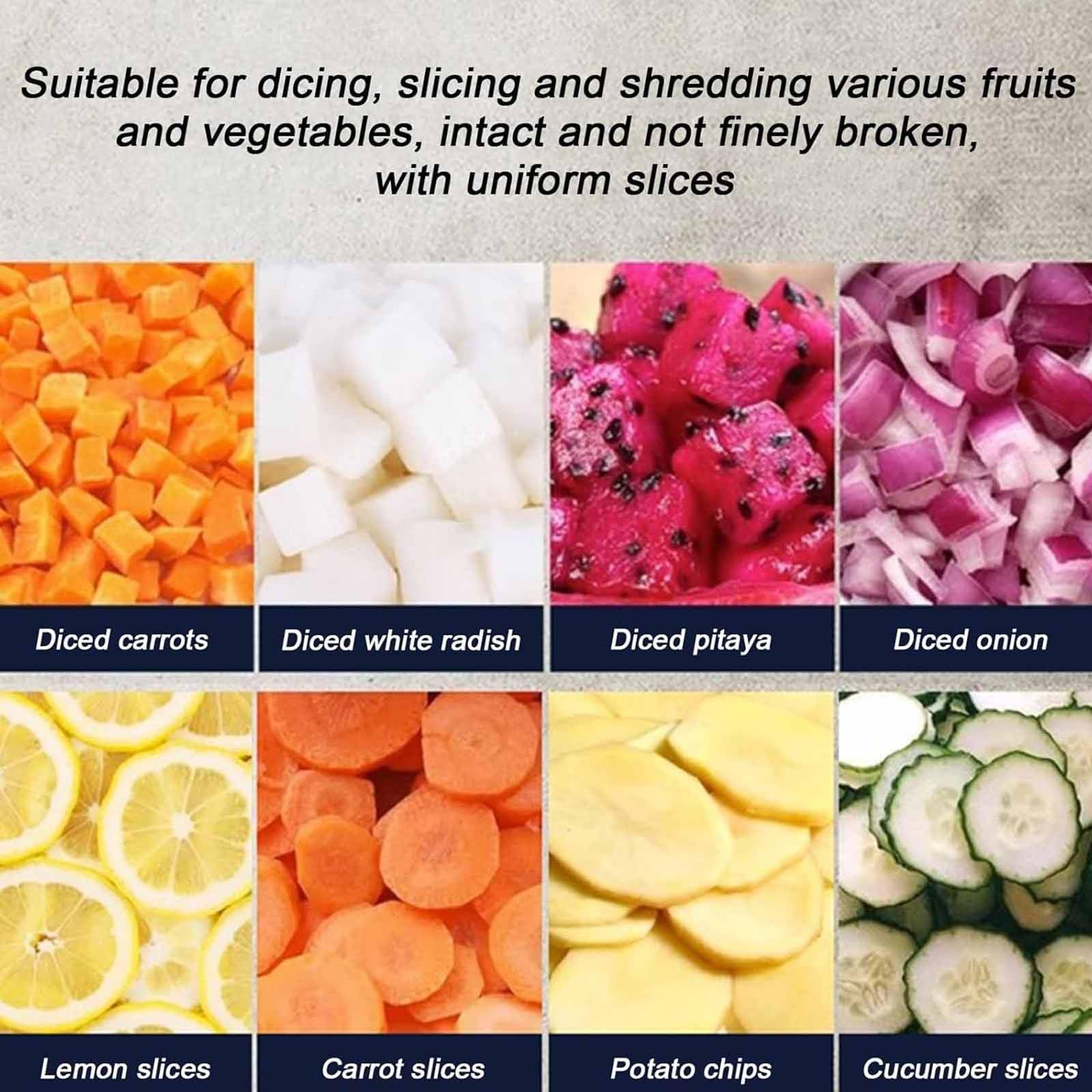 PixCy Kommerzieller Obst- und Gemüseschneider mit 6/8,2/9,3/12,5/15 mm Klinge, professioneller Gemüseschneider, Zwiebelschneider aus Edelstahl für Tomaten, Pfeffer