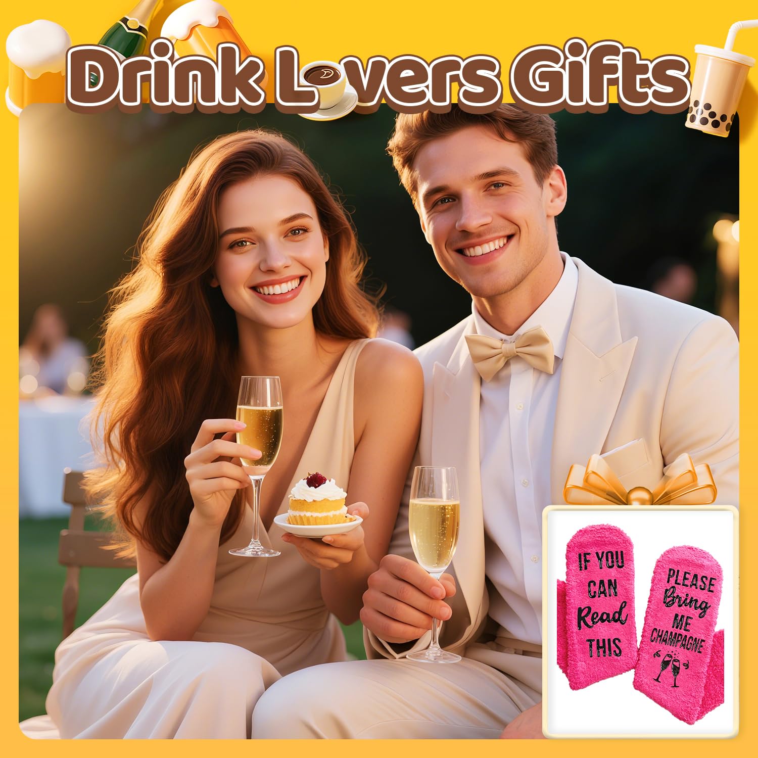HAPPYPOP Drink Socks for Women Girls - Margarita Tea Champagne Wine Coffee Gifts for Her