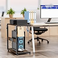 Vista 2 de JANE EYRE Soporte de torre para computadora, soporte de torre de PC ajustable con estación de carga, soporte para CPU con ruedas