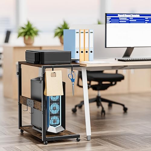 Miniatura 2 de JANE EYRE Soporte de torre para computadora, soporte de torre de PC ajustable con estación de carga, soporte para CPU con ruedas para juegos de