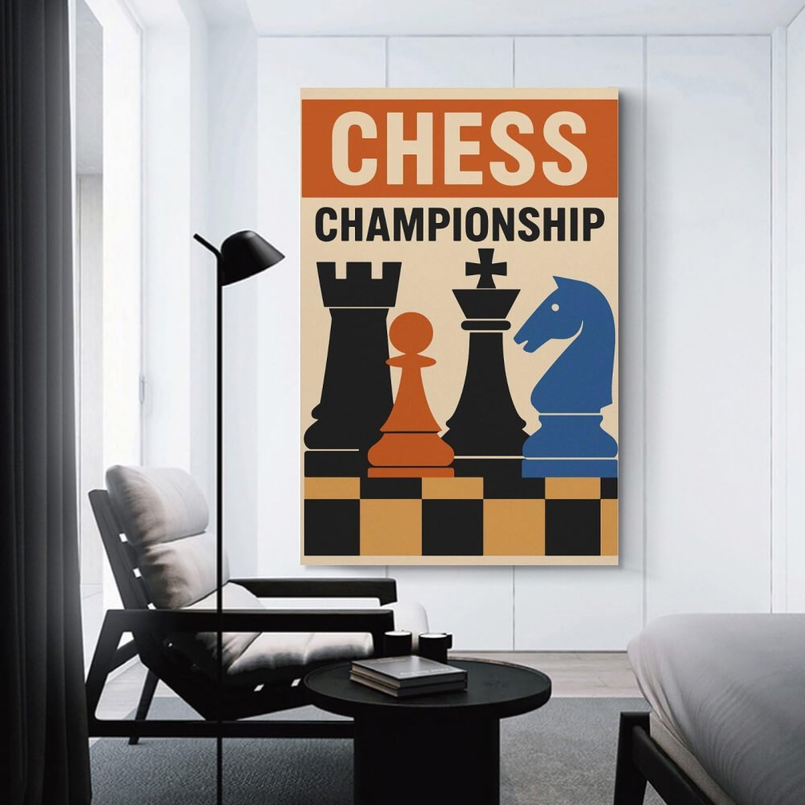 Junmoney Chess Championship Canvas Wall Art, 20x30inch(50x75cm), for Living Room, Bedroom Or Apartment Walls, A Home Accent with Warm Character