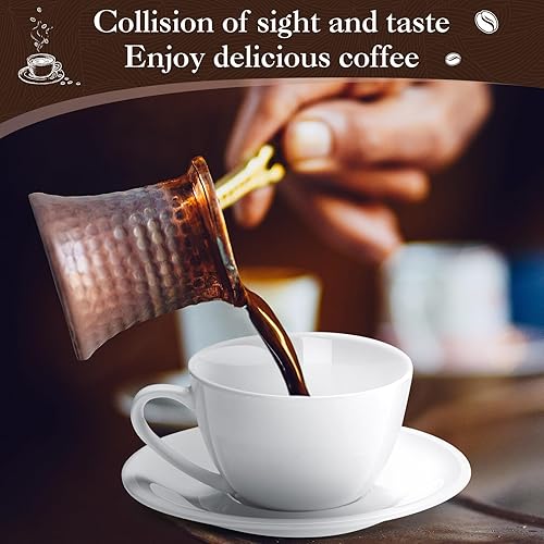 Miniatura 3 de Maxdot Juego de 12 tazas de café de porcelana de 5.5 onzas con platillos, tazas de café y platillos de cerámica blanca, taza de capuchino, taza de