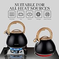 Vista 6 de MARSKITOP Tetera para estufa, tetera silbante para estufa, tetera de acero inoxidable de grado alimenticio con mango ergonómico Cool Touch, 2.6 Negro