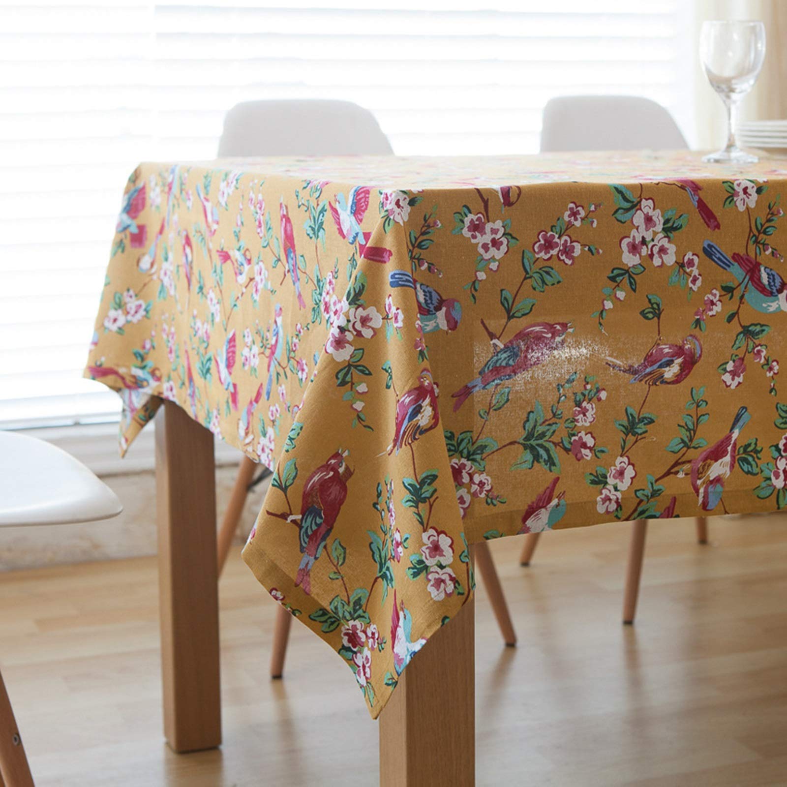 Nappe toile de fond décorative moderne lin coton oiseaux fleurs 140x220cm
