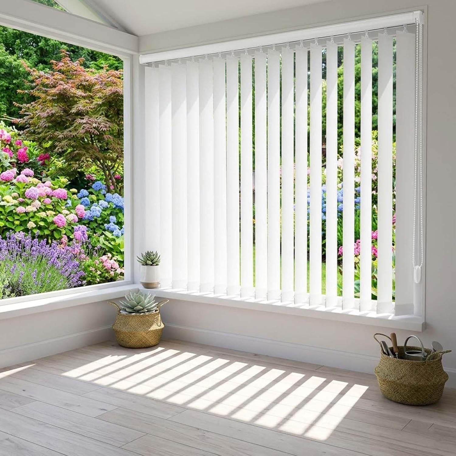 White Vertical Blinds for Sliding Glass Doors, Thermal Insulated Blackout Blinds PVC Polyester Window Treatments for Glare Reduction & Privacy, 24"-122" W 39"-118" H(68" W x 84" H)