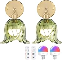 Vista 32 de Juego de dos apliques de pared vintage a pilas, aplique de pared inalámbrico con rosa a pilas con control remoto, luz LED de pared RGB regulable