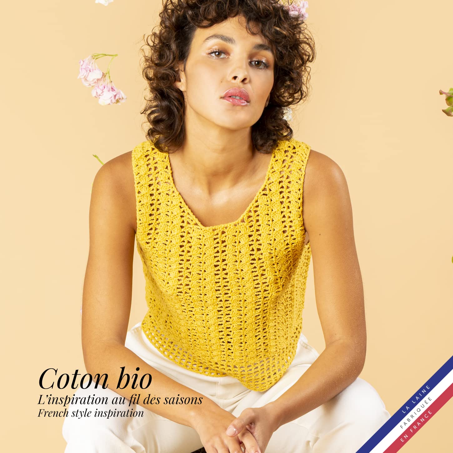 Bergère de France - 100% COTON BIO lot de 10 pelotes de laine à tricoter et crochet (10 x 50g) - 100% Coton biologique - 3 mm - Fabrication Française - Fil rond pour l’été - Rose (Blush)