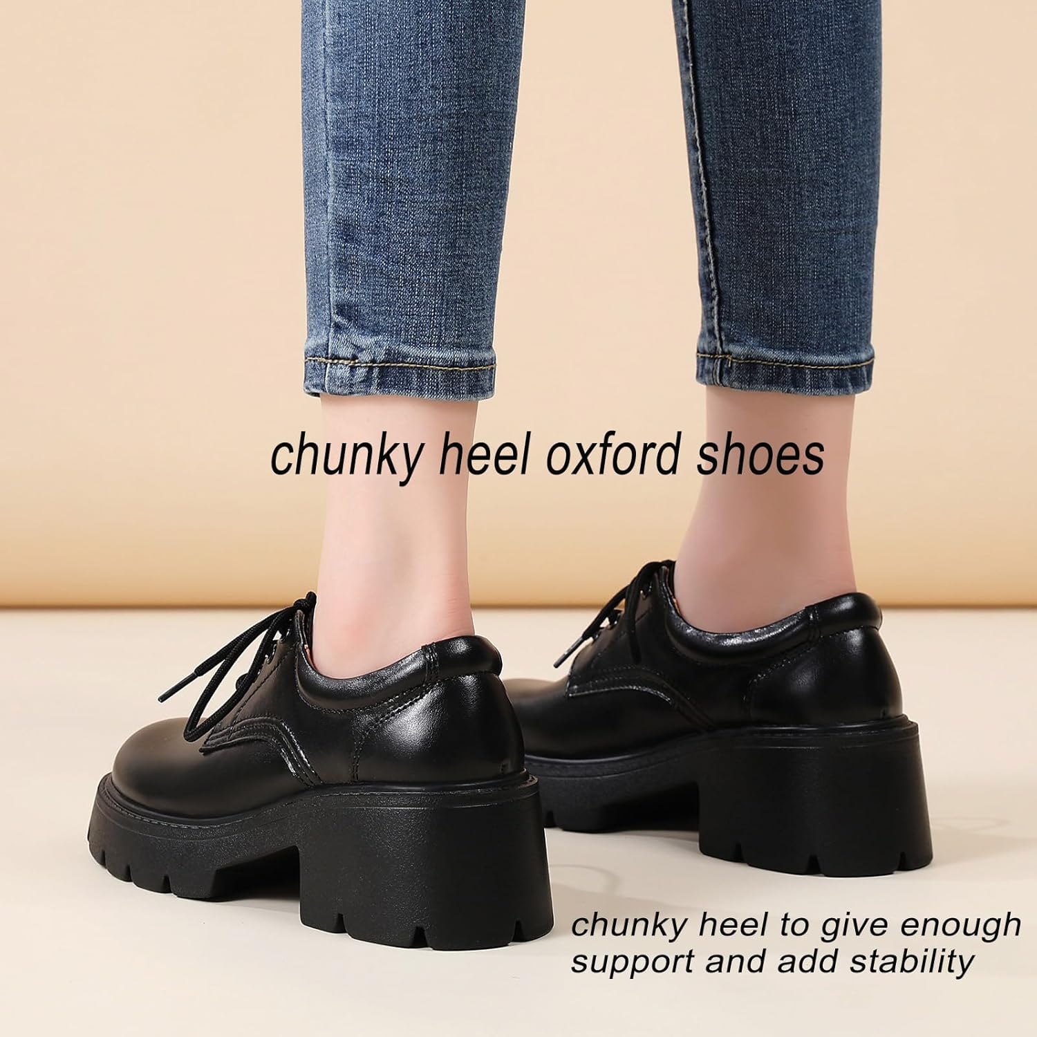 Platform Oxford Shoes for Women Women's Oxfords Lace-Up Chunky Heels Womens Platform Shoes Business Casual Comfortable Dressy Office Work Ladies Womens Shoes - Image 4