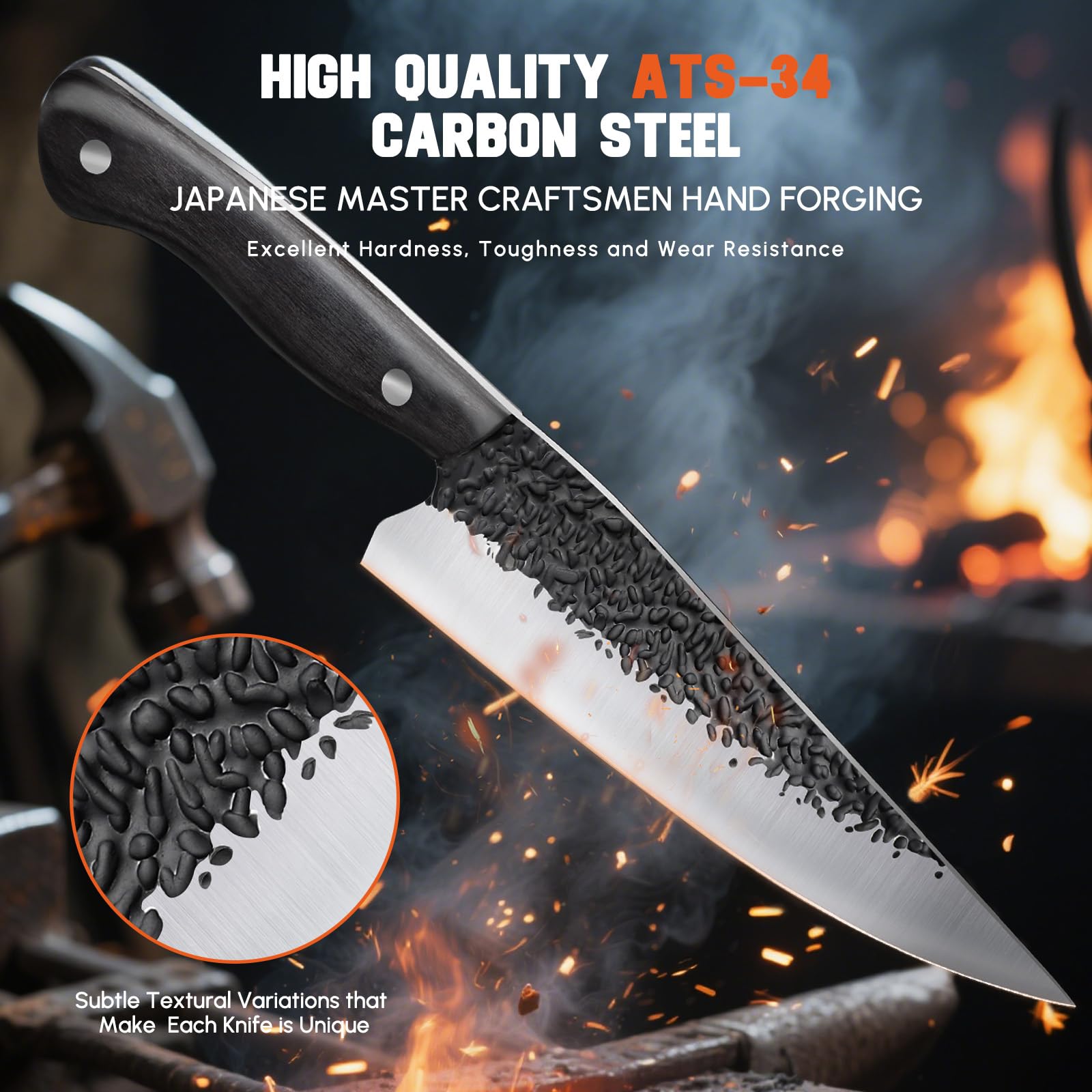 Purple Dragon Set di Coltelli da Cucina 3 Pezzi in Acciaio al Carbonio | Acciaio al Carbonio, Manico Ergonomico, Set 3 Pezzi con Coltello Cucina, Santoku e Pelapatate per Uso Quotidiano Domestico