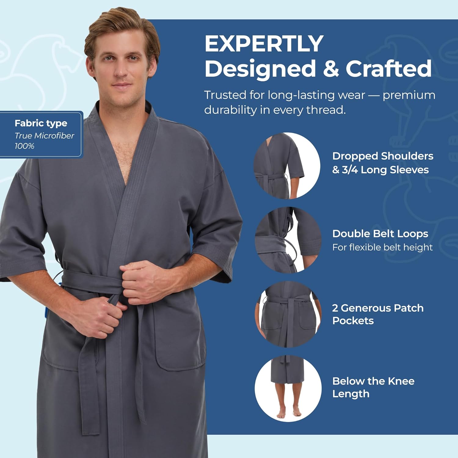 MONARCH Unisex Chamois Microfiber Spa Kimono Robe – Soft Lightweight Fabric, Generously Sized Hotel & Spa Robe with Pockets - Image 4