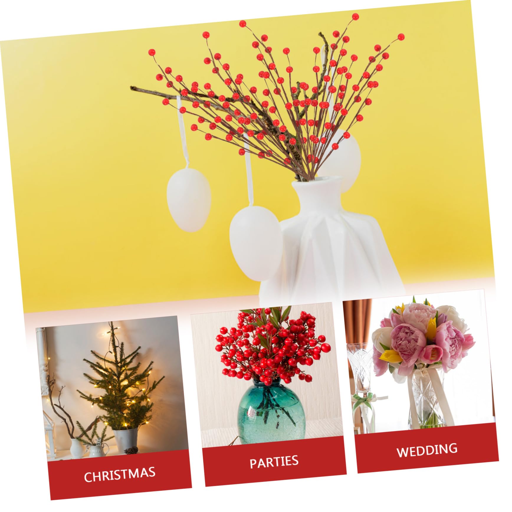 MAGICLULU 2 Set Ramo Di Bacche Rosse Decorazioni Invernali Bacche Natalizie Di Bacche Di Natale Imitazione Pianta Artificiale Rami Degli Alberi Per La Decorazione Schiuma 10 Pezzi*2