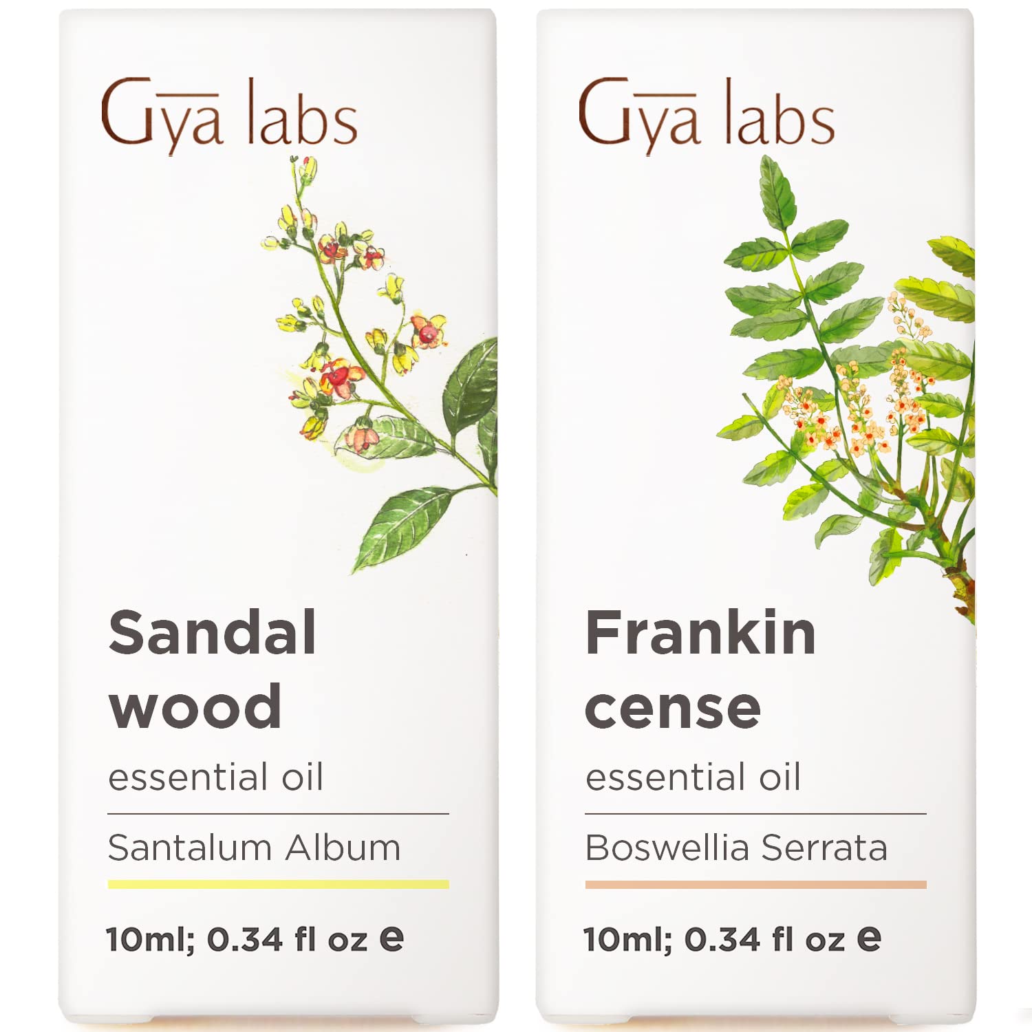 Sandalwood Essential Oils for Diffuser & Frankincense Oil for Skin Set - 100% Natural Aromatherapy Grade Essential Oils Set - 2x0.34 fl oz - Gya Labs