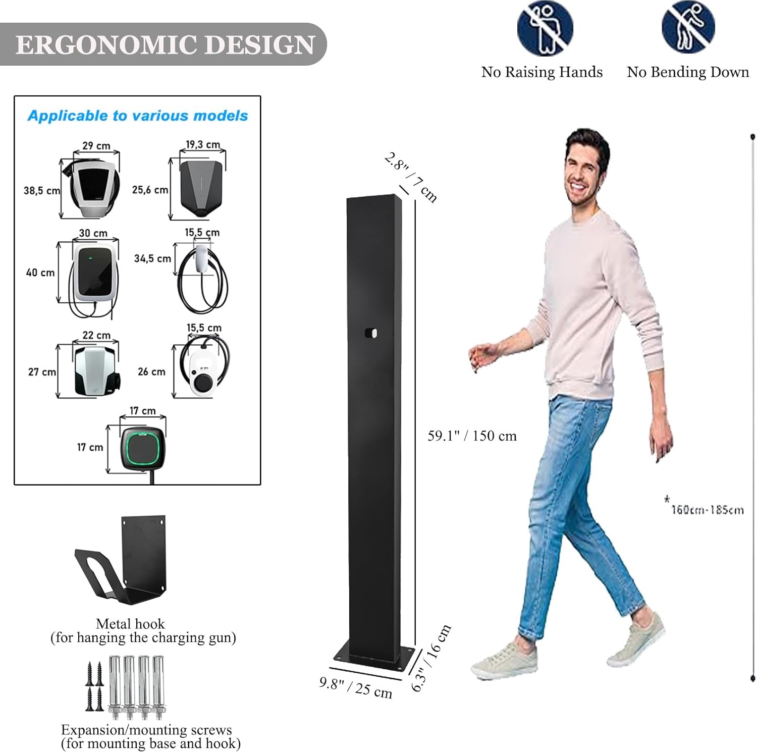EV Charger Pedestal Outdoor Electric Vehicle Stand Freestanding Charging Station Stand,Floor Mounted EV Charger Pedestal, No-Punch Stainless Steel Electric Vehicle Charging Station Column, D