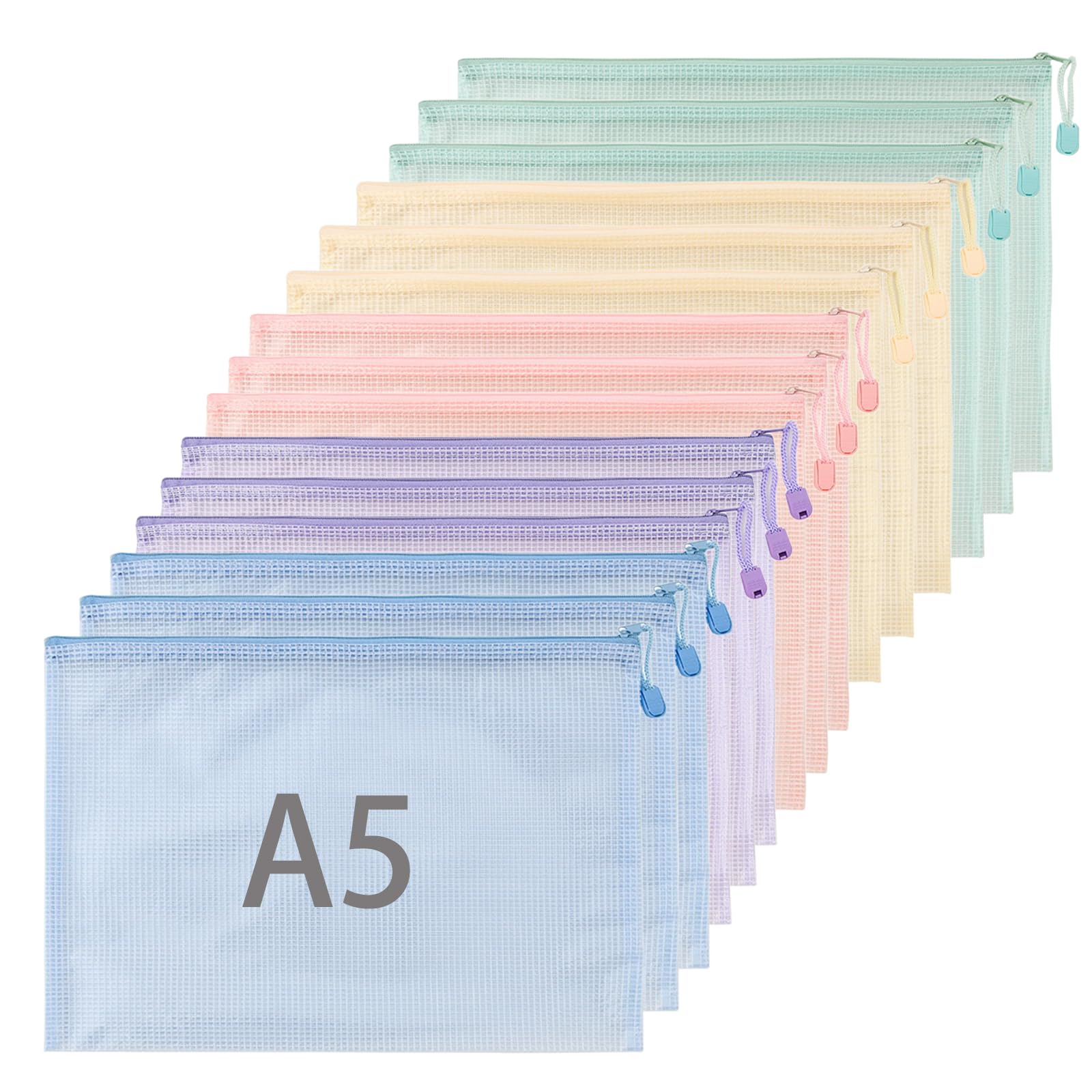 15 sztuk toreb na dokumenty z zamkiem błyskawicznym, A5, wodoszczelne, kolorowe etui na dokumenty, dokumenty, paragony, papier, szkoła, arkusz egzaminacyjny, kosmetyki, podróż, Kolor makaronika