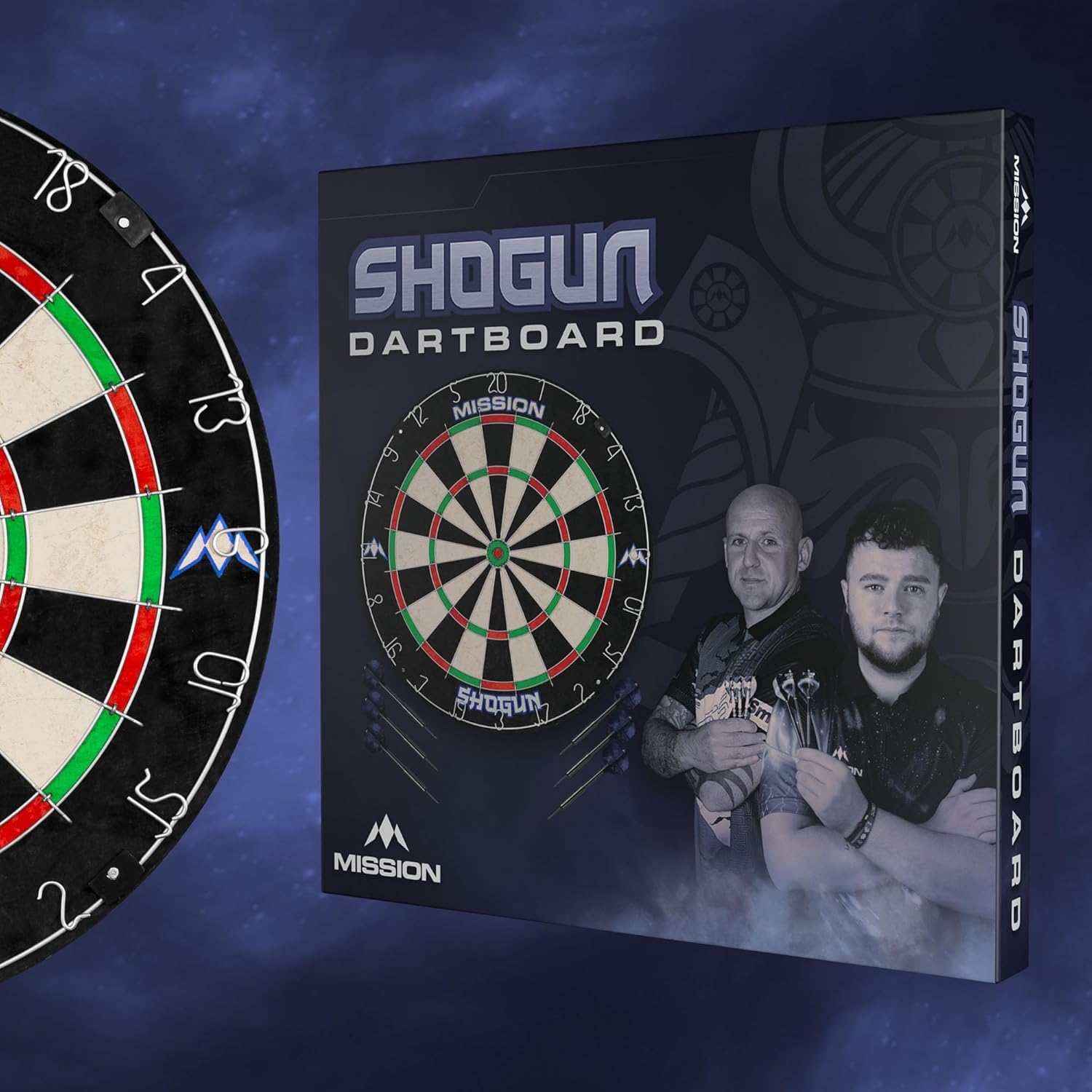 Mission Darts Shogun Dart Board Set | Endurance Round Wire Sisal Dartboard Set Including 2 Sets of Steel Tip Darts