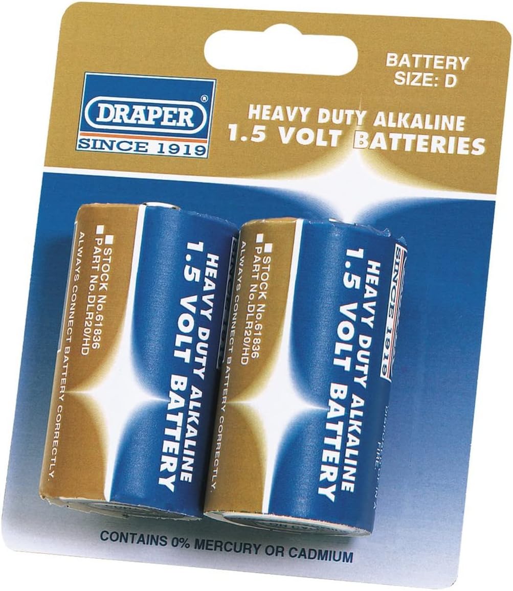 Draper 61836 D Size H/D Alkaline Battry 2Pc