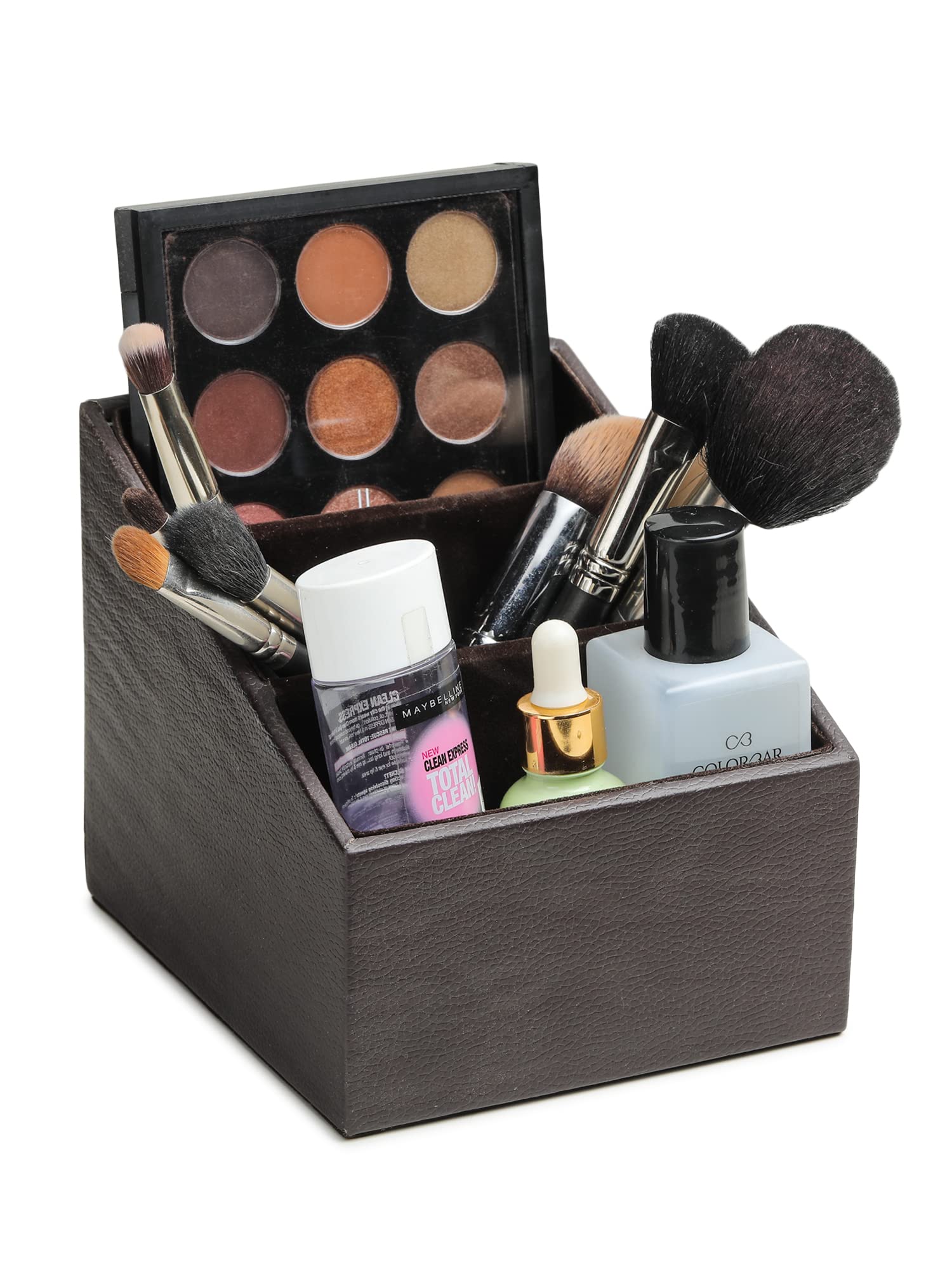 Organizer da scrivania in pelle sintetica, 3 scomparti, per ufficio, tavolo da studio, cosmetici, penne, matite, telecomando, strumenti cosmetici e articoli da ufficio (marrone)