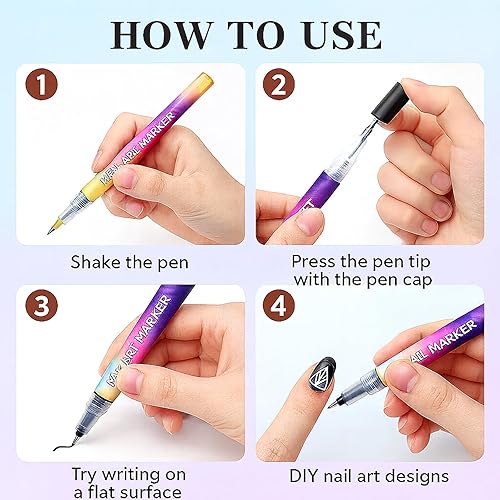 Miniatura 3 de Juego de rotuladores para arte de uñas de 12 colores, 0.020 in de secado rápido para diseños de bricolaje, bolígrafos de uñas vibrantes para pintar