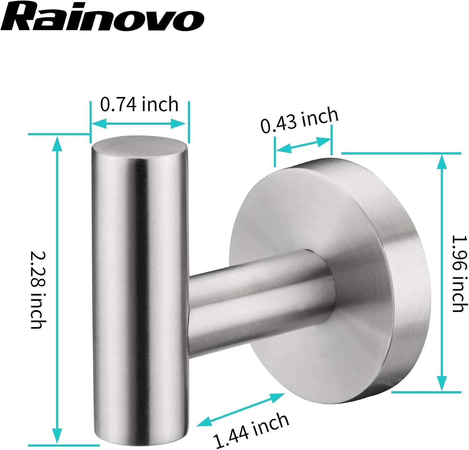 Rainovo Bathroom Towel Hook, Shower Hook Wall Mounted SUS 304 Stainless Steel, Modern Hand Towel Hook Brushed Nickel, Robe Coat Clothes Hook Round for Kitchen Garage Hotel,2 Pack