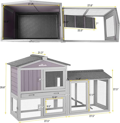 Miniatura 6 de Aivituvin Conejera de interior para conejos, gallinero al aire libre, conejero con bandeja de plástico más profunda (gris 02, un juego)