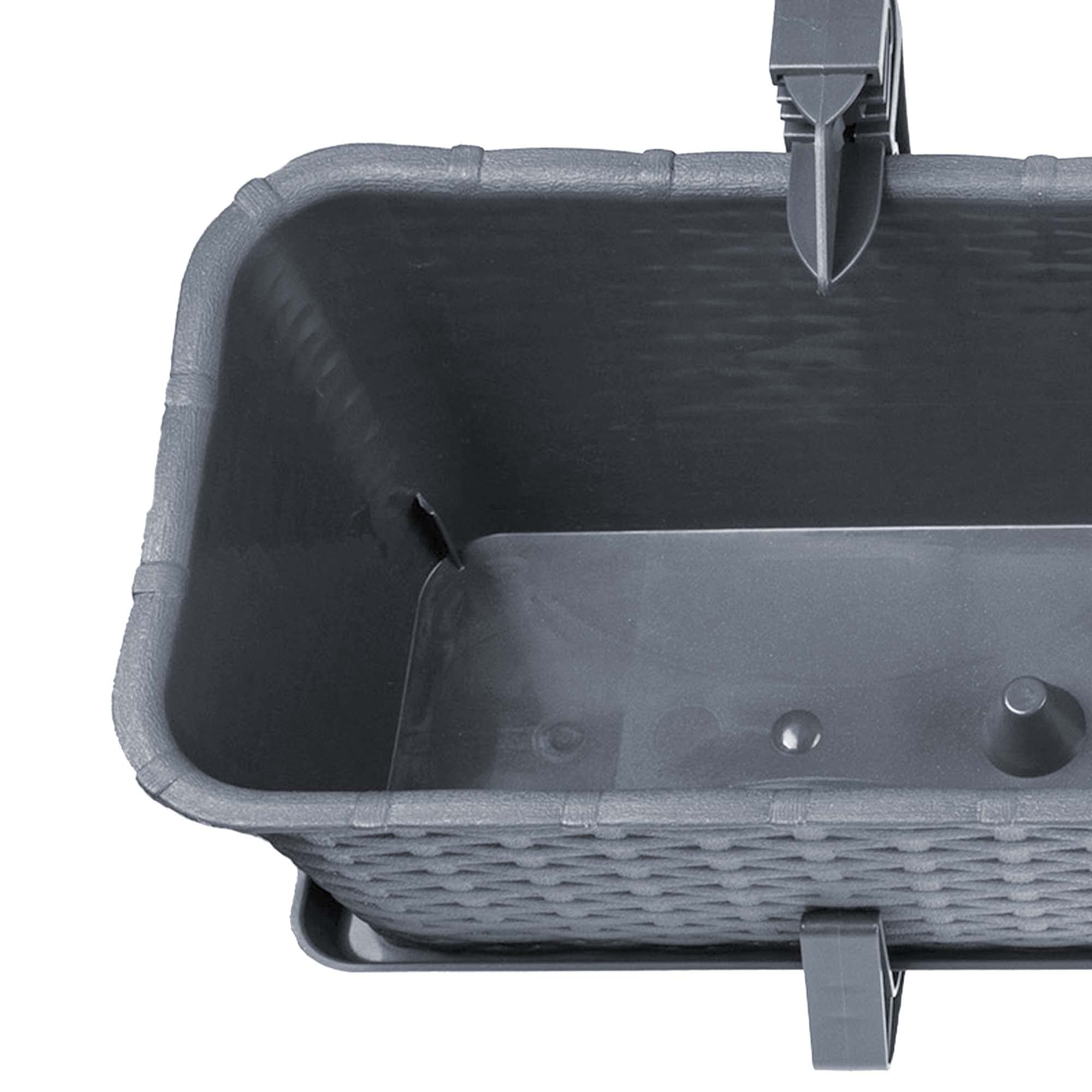 KADAX Macetas de Plástico Imitación Ratán, Maceteros Rectangulares con Platillos y Soportes para Exterior, Jardineras Colgantes (4: Grafito, 40 cm)