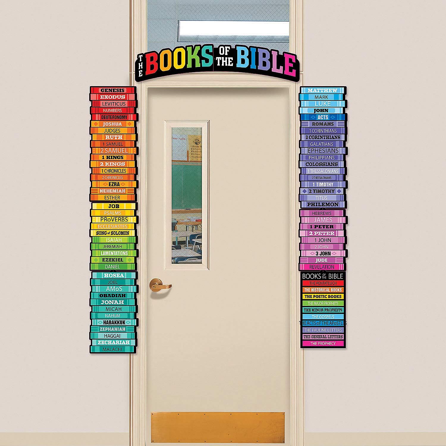Fun Express Bible Charts Maps and Timelines Door Border - Books of the Bible Poster for Kids Sunday School Decorations for Classroom, Biblical Timeline Wall Chart Church Decor for Christian Education