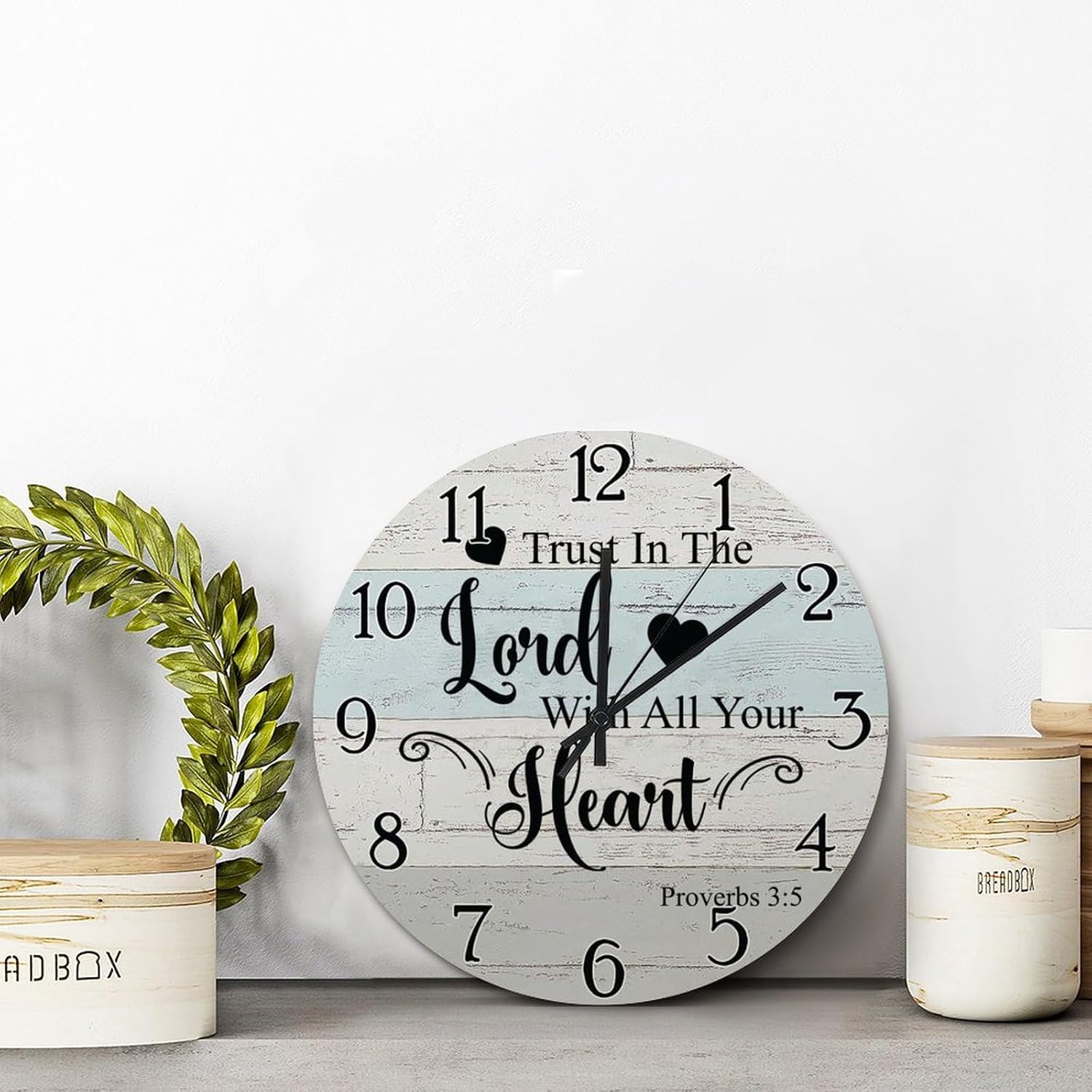 Scripture Print Art 15 Inch Round Wall Clocks Battery Operated Trust in The Lord Desk Clock Religious Faith Wall Art Farmhouse Home Decor for Kitchen Living Room Bedroom Office