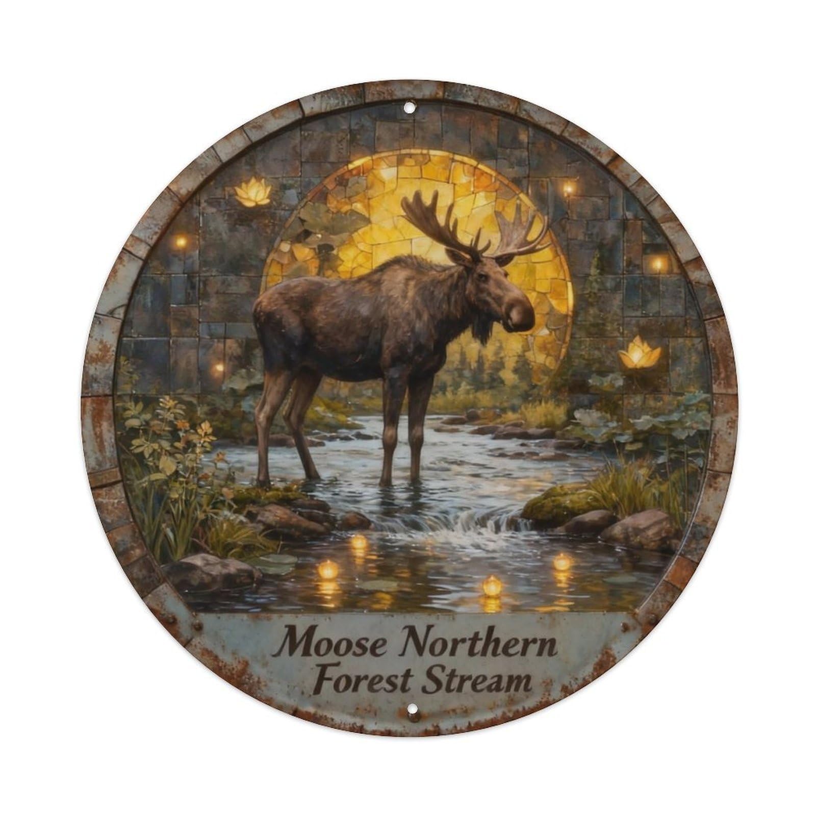 Moose Northern Forest Stream Metal Tin Sign Plaque