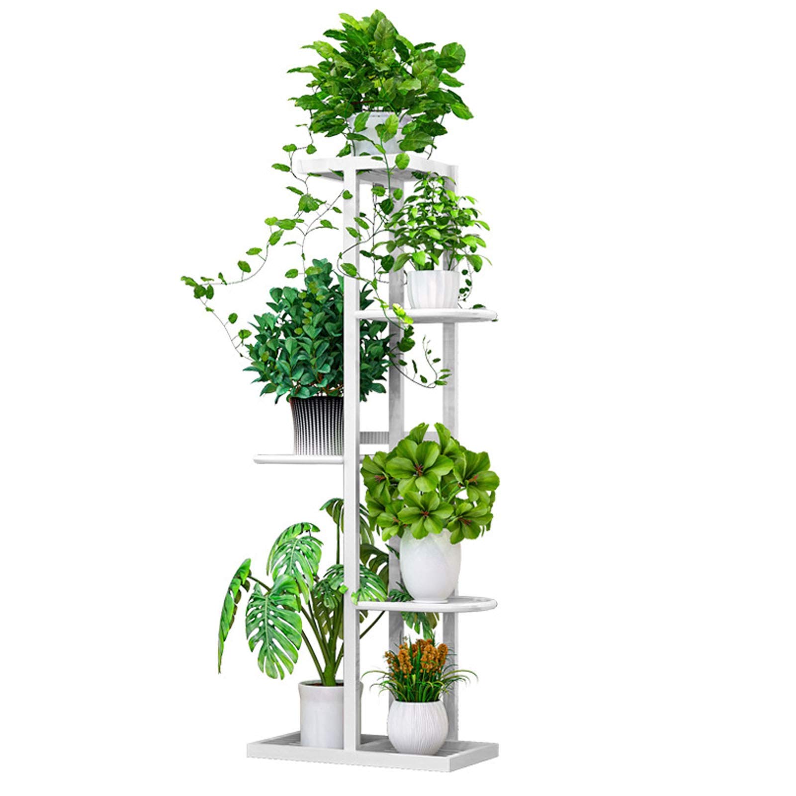 Wakects Scaffali Porta Piante Ripiano per Fiori, Scaffale Espositore per Fioriera Alto e Basso per Giardino Patio, Balcone, Soggiorno, Interno ed Esterno (5 Livelli 6 vasi)(Bianco)