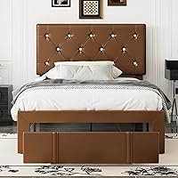 Vista 17 de VECELO Marco de cama tamaño completo con cabecera capitonada de diamante, plataforma de cama tapizada con soporte de listones de madera, no necesita