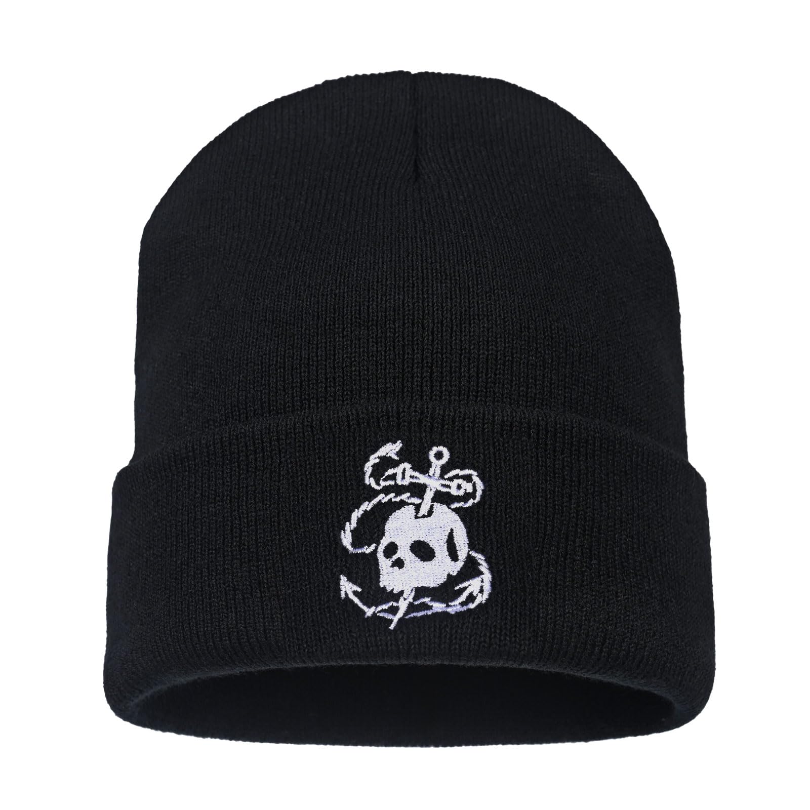Embroidered Skeleton Beanie Hat Winter Stretch Knit Skull Cap for Men Women