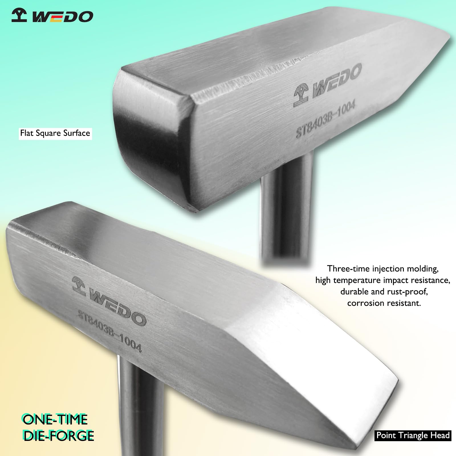 WEDO Stainless Steel Cross Pein Hammer 500g(1lb),Cross Pein Engineers Hammer with Flat Handle,Length 240mm,Corrosion Resistant - Image 3
