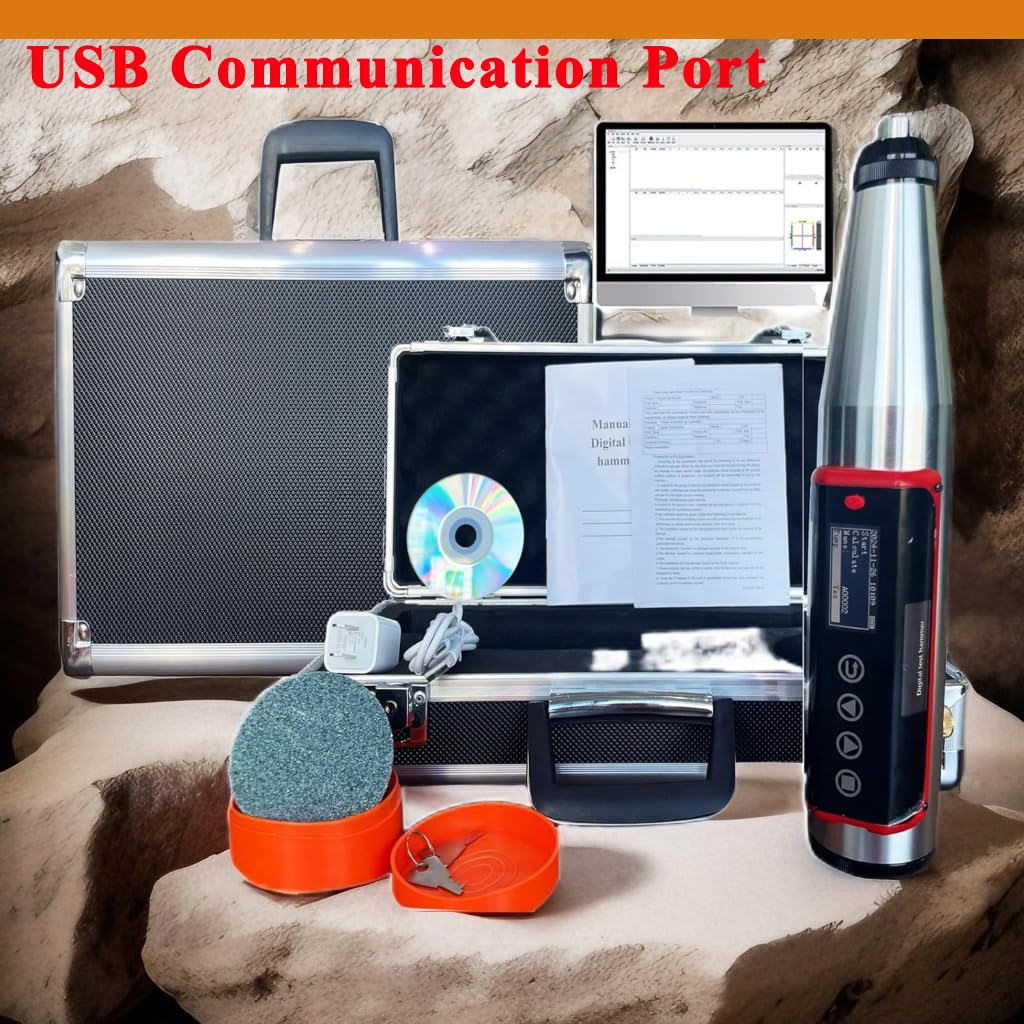 Digital Concrete Rebound Test Hammer Concrete Strength Tester Concrete Tester with OLCD Display 200 Groups Storage ASTM C805 Standard USB Communication Port