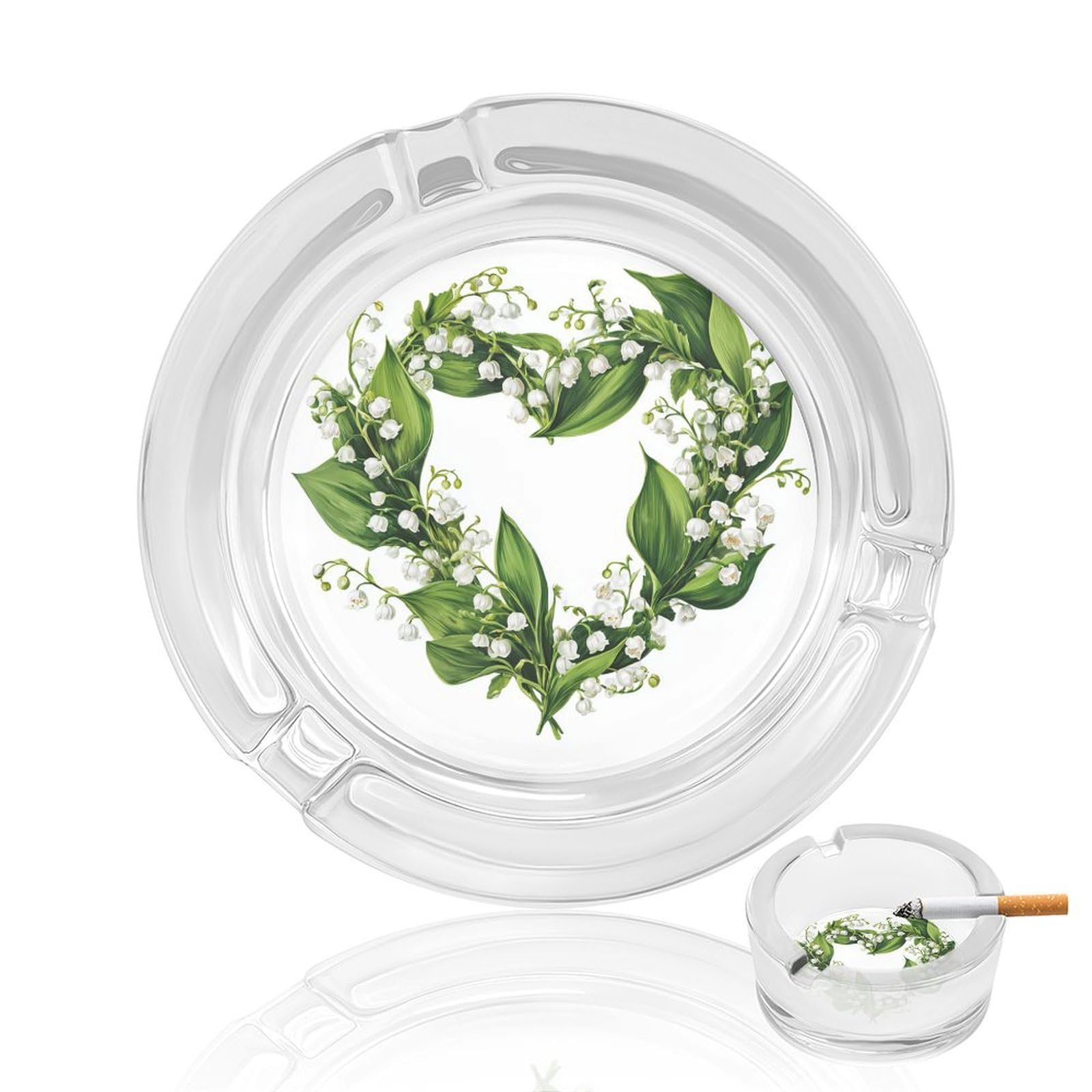 Floral Heart Shaped Wreath Lily of The Valley Glass Ashtray for Cigarettes Portable Decorative Ash Trays for Home Office Decor