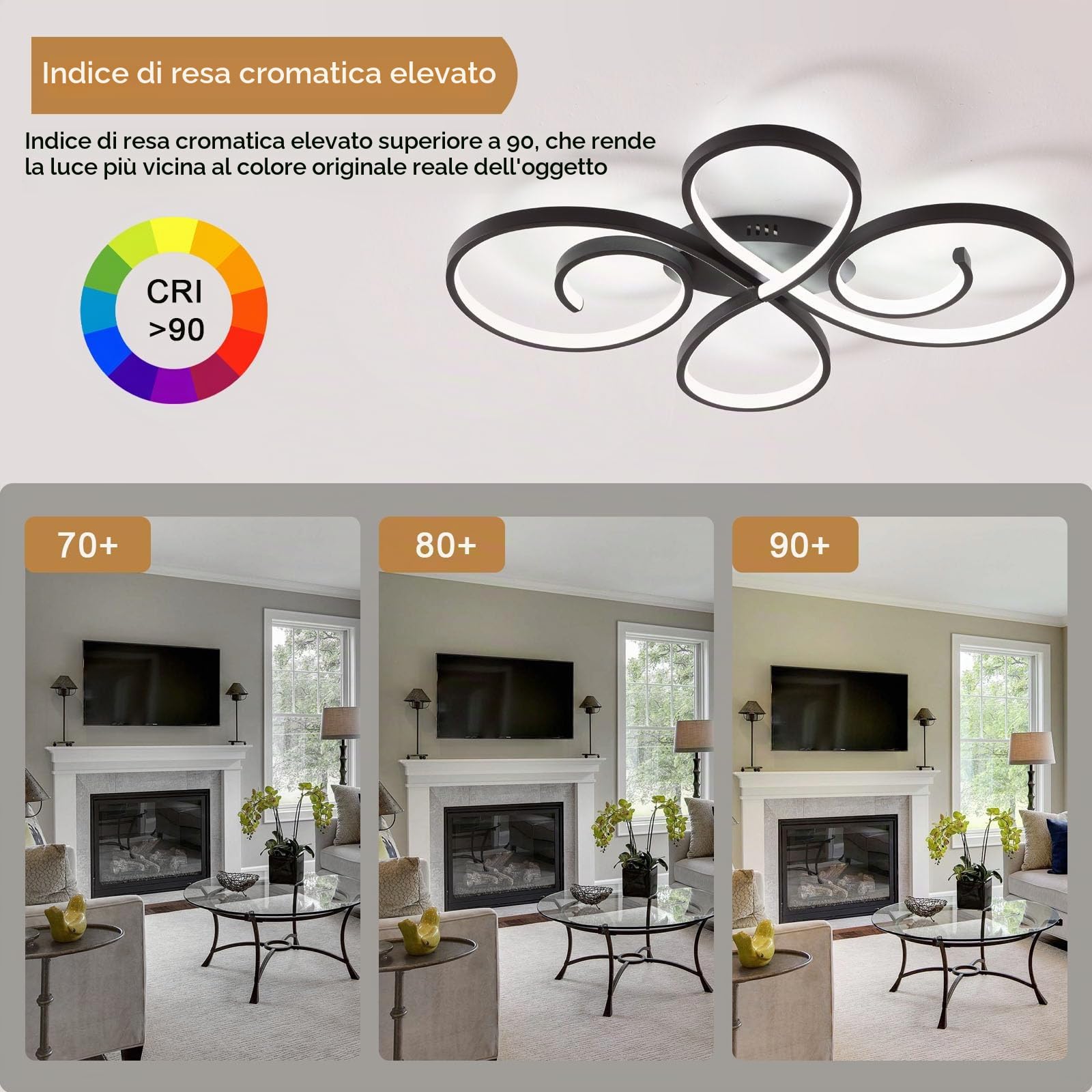 Intelligente Plafoniera Dimmerabile Lampadario,Funzione Di Memoria con Elevata Resa Cromatica Senza Sfarfallio e Luce Notturna Moderno Ceiling Light,per Soggiorno e Camera Da Letto,Nero