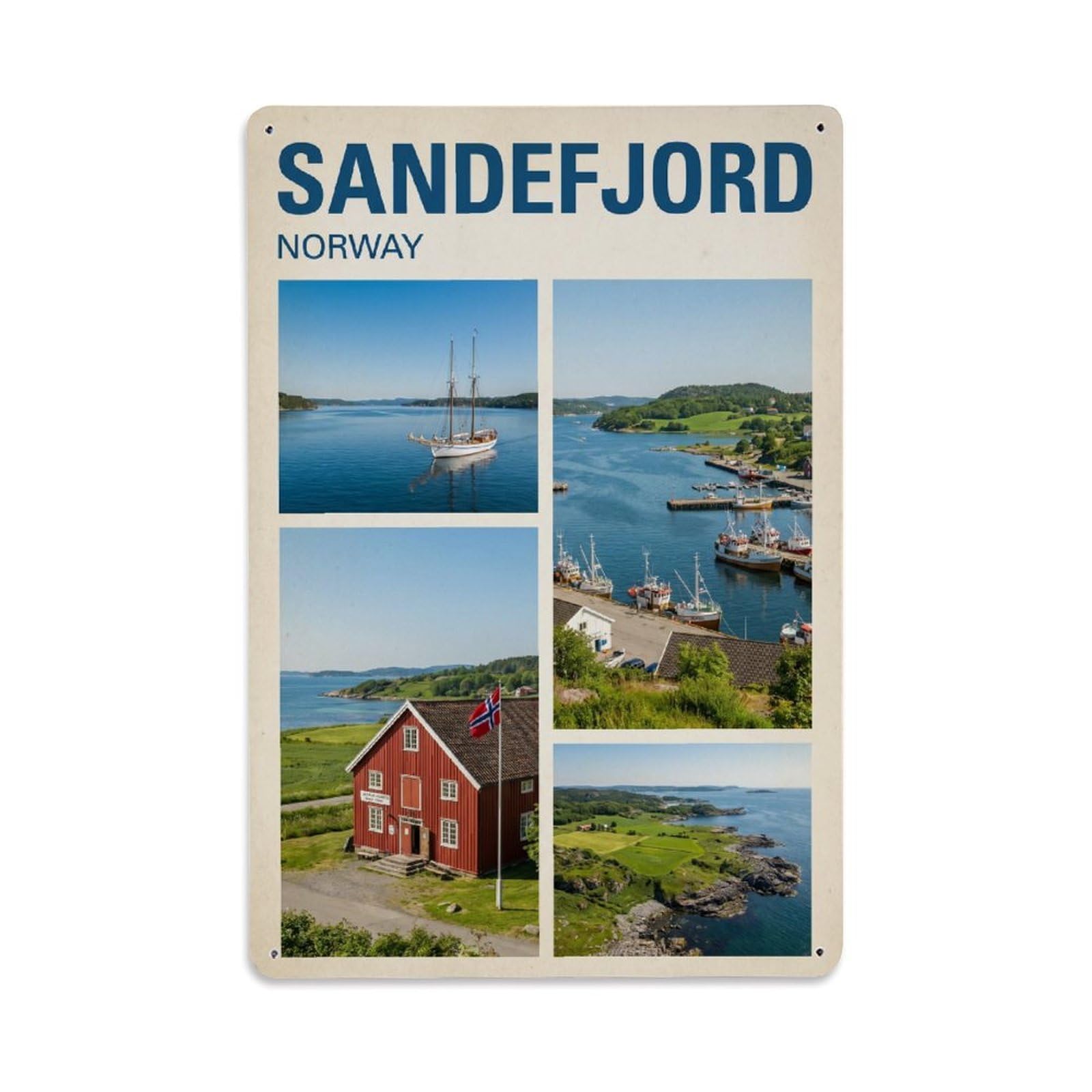 Norway Sandefjord Travel Retro Metal Tin Sign Plaque Wall Decor for Cafe, Club Bar, Office, Garden Metal Poster 8x12Inch