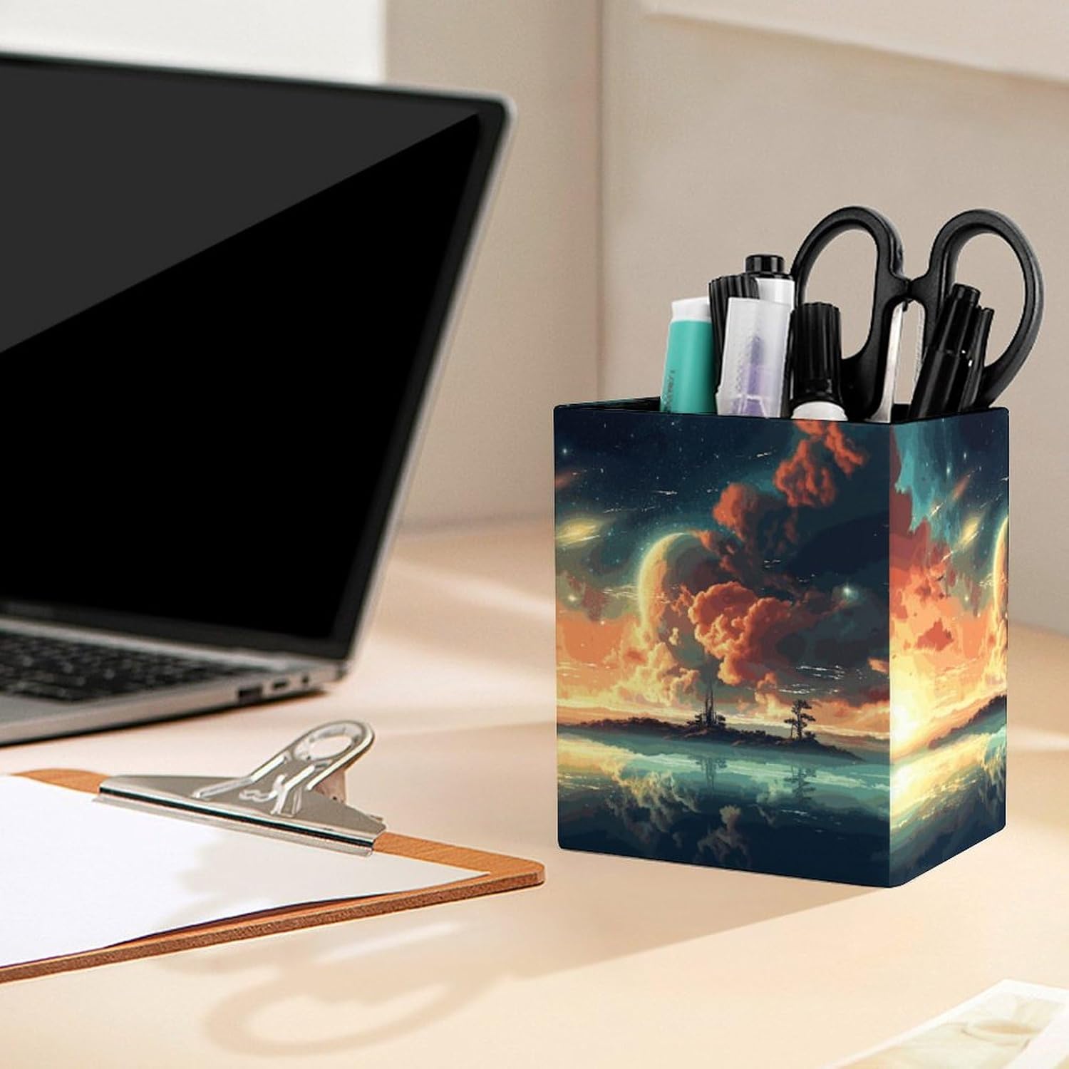 Anime Sky Pen Holder PU Pencil Cup Women Makeup Brush Holder Office Desk Organizer Accessories for Home Office image 5