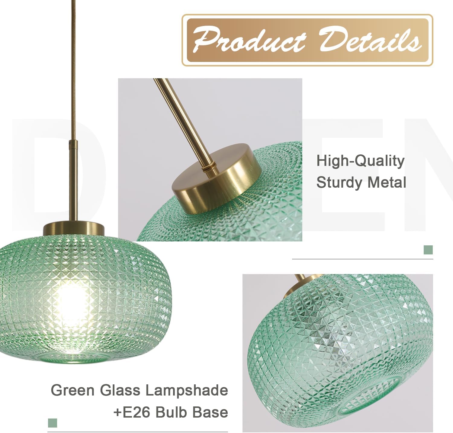 Modern Green Glass Pendant Lights Kitchen Island Lighting 1 Light Brushed Gold Globe Bathroom Pendant Lighting Vintage Adjustable Hanging Light Fixture Nordic Round Ball Pendant Light MPL48D
