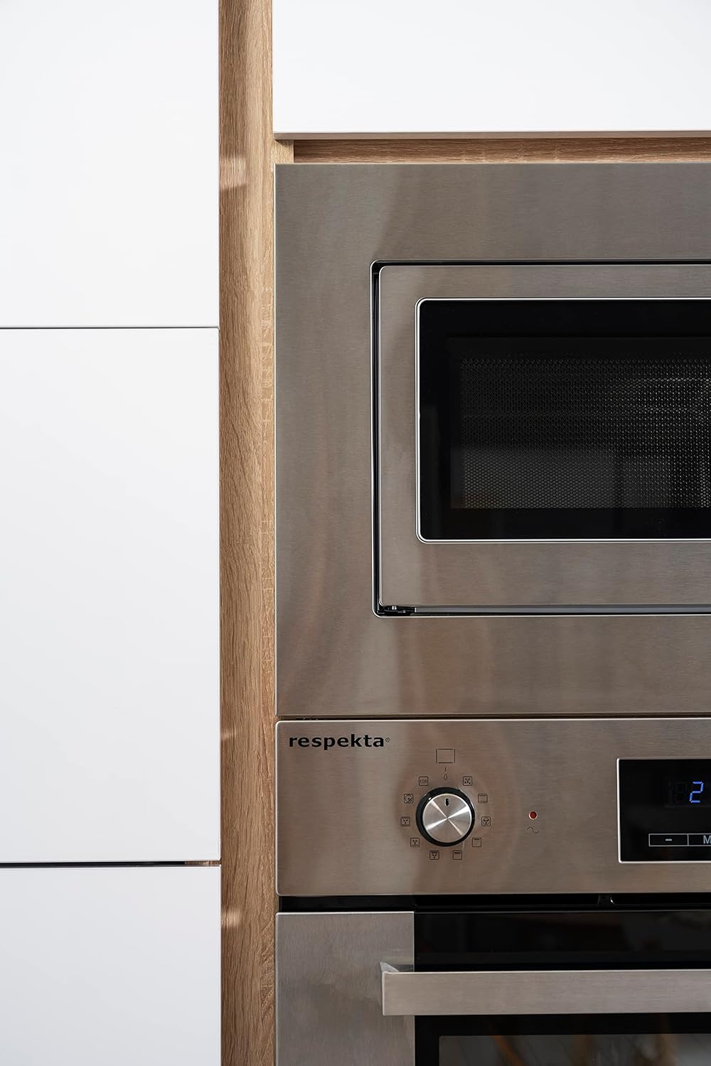 Close-up of the Respekta oven and microwave controls