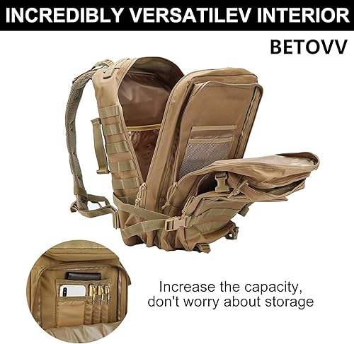 Miniatura 6 de Mochila táctica militar de 45L para hombres y mujeres Molle Army 3 días de asalto paquete bolsa grande mochila bolsa de viaje, Caqui, Mochila del